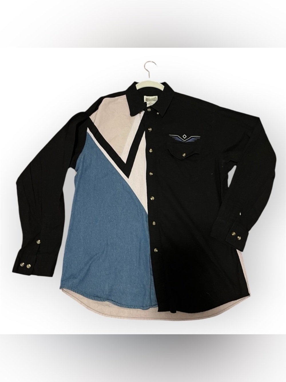 Men’s Vintage Express Rider Black Button-Up Shirt Blue Denim Western